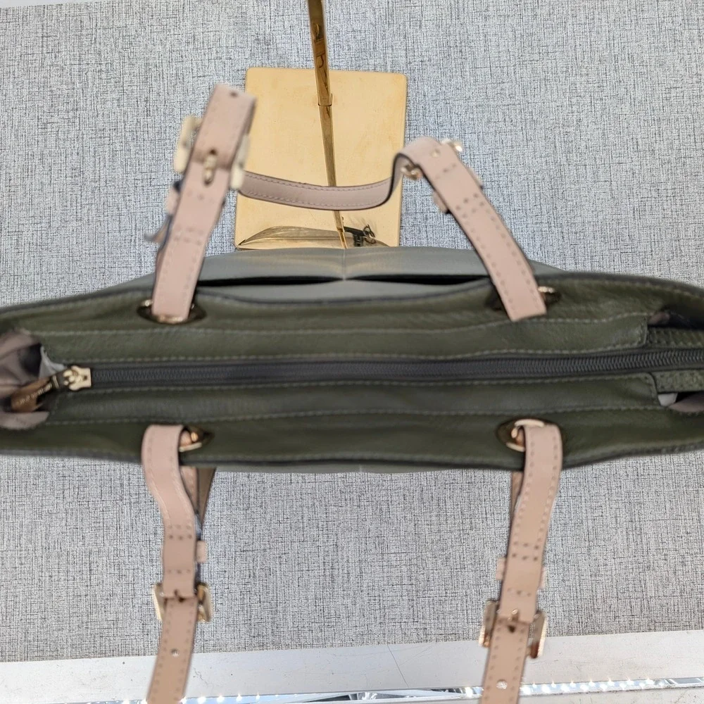 Michael Kors Bedford Medium Pocket Tote Olive Green Pebbled‎ Leather Handbag